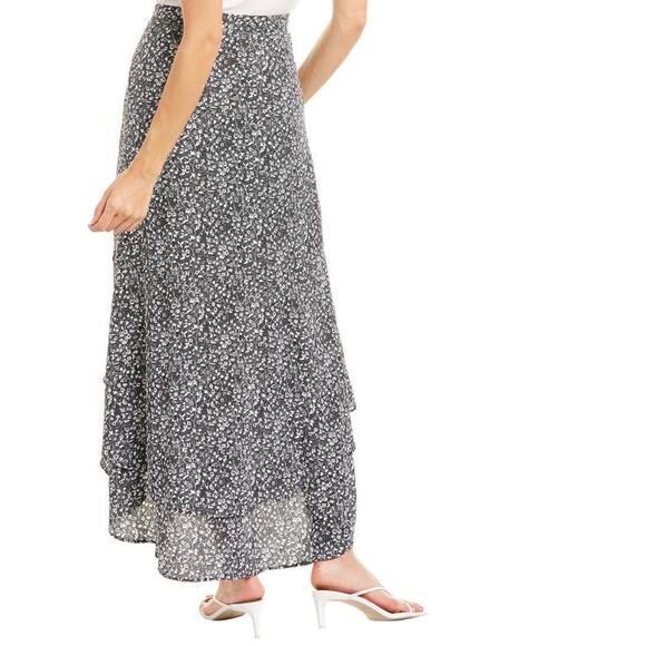 1. State Ditsy Floral Print Maxi Skirt Asymmetric Ruffle High-Low Black White 12 - Picture 3 of 13